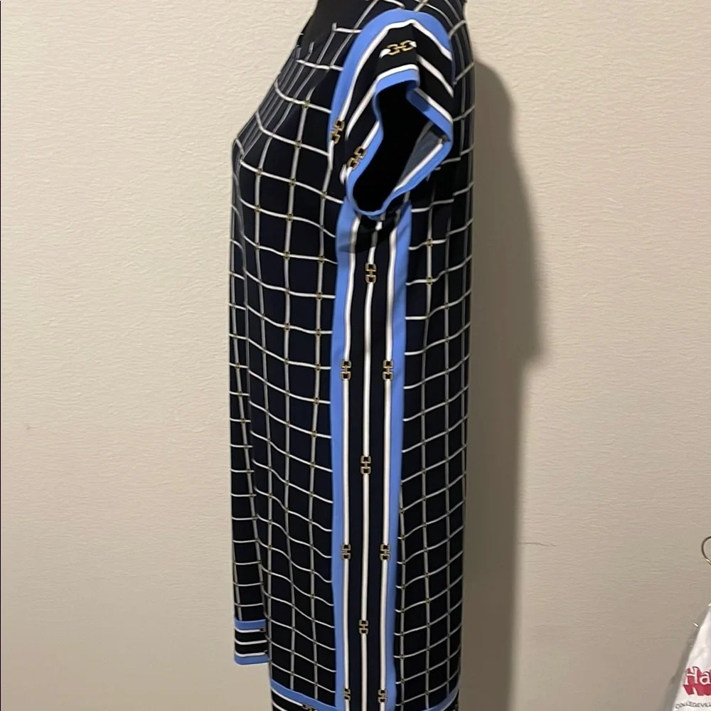 Michael Kors navy and White Grid Pattern Dress